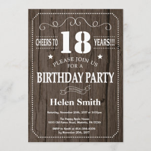 Rustic 18th Birthday Invitation Kaart
