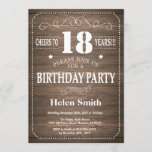 Rustic 18th Birthday Invitation  Retro Kaart<br><div class="desc">Rustic 18th Birthday Invitation with Rustic Wood Background. Retro. Volwassen verjaardag. Mannelijke Mannen of vrouwen: Birthday. Kinder jongen of meisje Lady Teen Teenage Bday Invite. 13e 15e 16e 18e 21e 30e 40e 50e 60e 70e 80e 90e 100e. Elke leeftijd. Voor verdere aanpassing, te klikken gelieve de knoop "van de Aanpassing...</div>