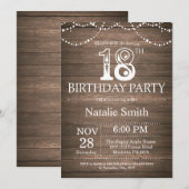 Rustic 18th Birthday Invitation String Lights Kaart (Voorkant / Achterkant)