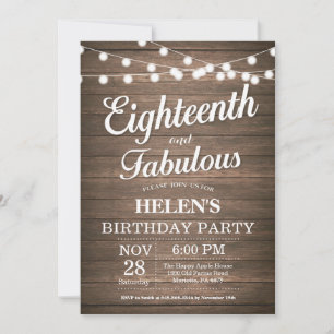 Rustic 18th Birthday Invitation Wood Fabulous Kaart