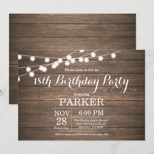 Rustic 18th Birthday Invitation Wood Kaart (Voorkant / Achterkant)