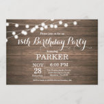 Rustic 18th Birthday Invitation Wood Kaart<br><div class="desc">Rustic 18th Birthday Uitnodiging met de Achtergrond van het Hout van de Lichten van het Koord. 13e 15e 16e 18e 21e 30e 40e 60e 70e 90e 100e,  elke leeftijd. Voor verdere aanpassing,  te klikken gelieve de knoop "van de Aanpassing het"en ons ontwerphulpmiddel te gebruiken om deze sjabloon te wijzigen.</div>