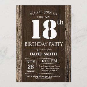 Rustic 18th Birthday Invitation Wood Kaart