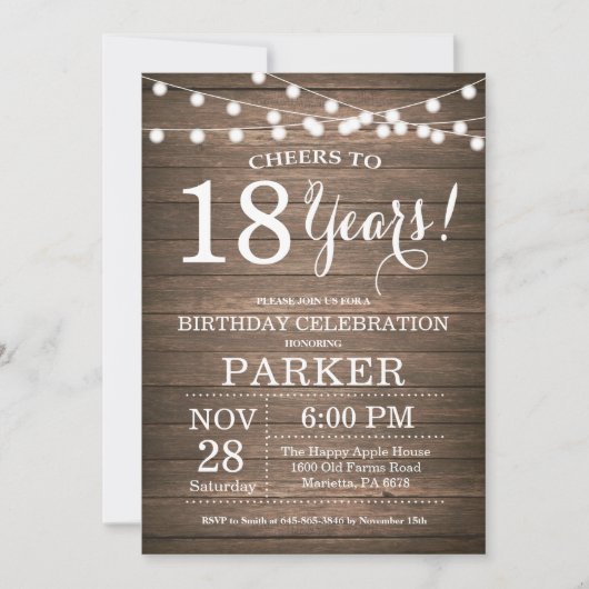 Rustic 18th Birthday Invitation Wood Kaart (Voorkant)