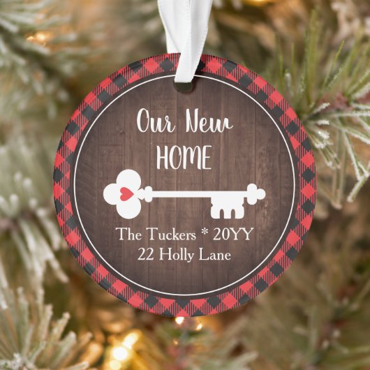 Rustic 1e kerstmis nieuw huis sleutel geruit foto ornament (Boom)