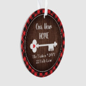 Rustic 1e kerstmis nieuw huis sleutel geruit foto ornament (voorkant)
