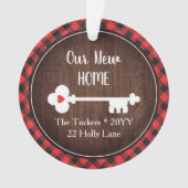 Rustic 1e kerstmis nieuw huis sleutel geruit foto ornament (voorkant)