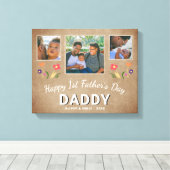 Rustic 1st Father's Day Dad Keepslag 3 Foto Canvas Afdruk (Insitu (Houten vloer))