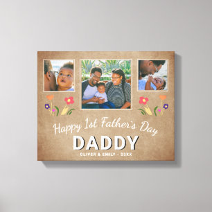 Rustic 1st Father's Day Dad Keepslag 3 Foto Canvas Afdruk