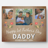 Rustic 1st Father's Day Dad Keepslag 3 Foto Fotoplaat (Voorkant)
