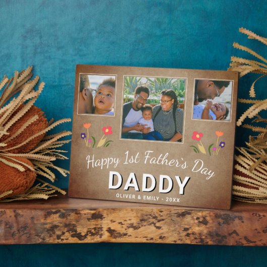 Rustic 1st Father's Day Dad Keepslag 3 Foto Fotoplaat (Zijkant)