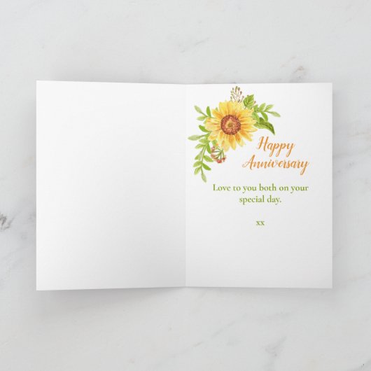 Rustic 1st Wedding Jubileum Sunflower Kaart (Binnen)