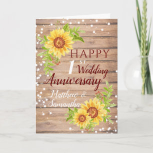 Rustic 1st Wedding Jubileum Sunflower Kaart