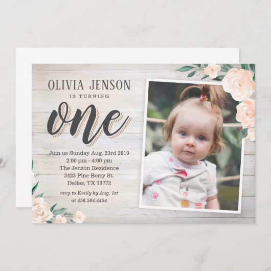 Rustic 1ste verjaardag Uitnodigingen (Voorkant / Achterkant)