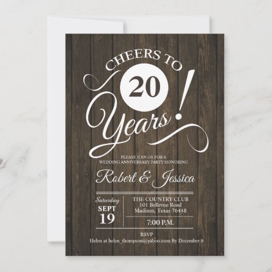 Rustic 20e trouwjubileum - Hout Kaart (Voorkant)