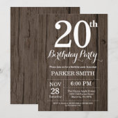 Rustic 20th Birthday Invitation Kaart (Voorkant / Achterkant)