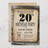 Rustic 20th Birthday Invitation  Wood Kaart (Voorkant / Achterkant)