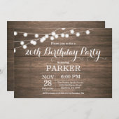 Rustic 20th Birthday Invitation Wood Kaart (Voorkant / Achterkant)