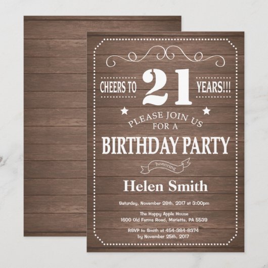 Rustic 21e uitnodiging van de Dag van de Woensdag (Voorkant / Achterkant)