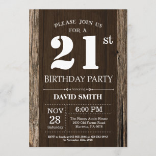 Rustic 21st Birthday Invitation  Wood Kaart