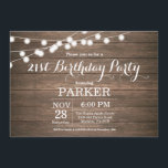 Rustic 21st Birthday Invitation Wood Kaart<br><div class="desc">Rustic 21st de Uitnodiging van de Dagen met de Achtergrond van het Hout van de Lichten van het Koord. 13e 15e 16e 18e 21e 30e 40e 60e 70e 90e 100e, elke leeftijd. Voor verdere aanpassing, te klikken gelieve de knoop "van de Aanpassing het"en ons ontwerphulpmiddel te gebruiken om deze sjabloon...</div>