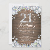 Rustic 21st Birthday Silver Diamond Kaart (Voorkant)