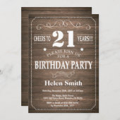 Rustic 21st Birthday Uitnodiging  Retro (Voorkant / Achterkant)