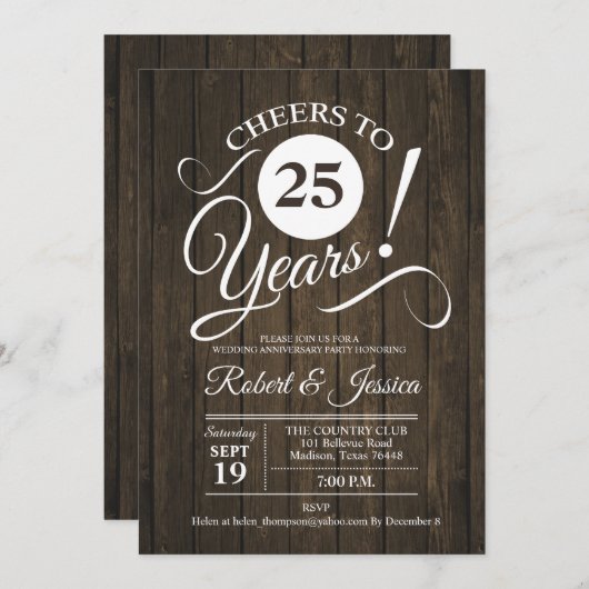 Rustic 25e huwelijksjubileum - Hout Kaart (Voorkant / Achterkant)