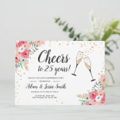 Rustic 25th Wedding Anniversay Invitation Floral Kaart (Staand voorkant)