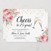 Rustic 25th Wedding Anniversay Invitation Floral Kaart (Voorkant / Achterkant)