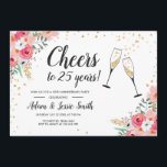 Rustic 25th Wedding Anniversay Invitation Floral Kaart<br><div class="desc">Een prachtige manier om je gasten uit te nodigen voor je 25ste huwelijkskoninklijk bericht! Rustic Cheers 25th Wedding Anniversay met Floral Flowers en Champagne Glasses with Gold.</div>