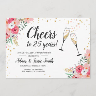 Rustic 25th Wedding Anniversay Invitation Floral Kaart