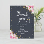 Rustic 25th Wedding Jubileum Champagne Floral Bedankkaart (Staand voorkant)