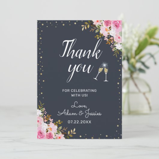 Rustic 25th Wedding Jubileum Champagne Floral Bedankkaart (Staand voorkant)