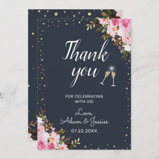 Rustic 25th Wedding Jubileum Champagne Floral Bedankkaart (Voorkant / Achterkant)