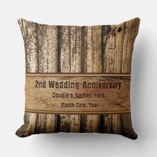 Rustic 2e Jubileum voor weddenschappen Gift for Hu Kussen (Voorkant)