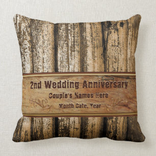 Rustic 2e Jubileum voor weddenschappen Gift for Hu Kussen