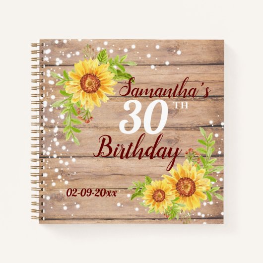 Rustic 30th Birthday Floral Sunflower Guest Book Notitieboek (Voorkant)
