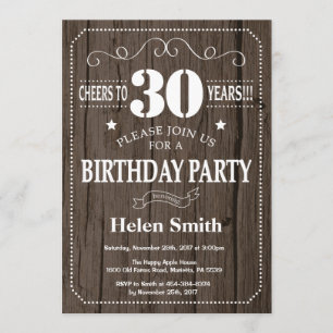 Rustic 30th Birthday Invitation Kaart