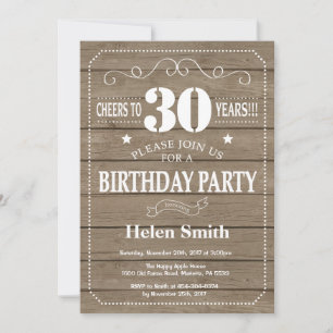 Rustic 30th Birthday Invitation Kaart