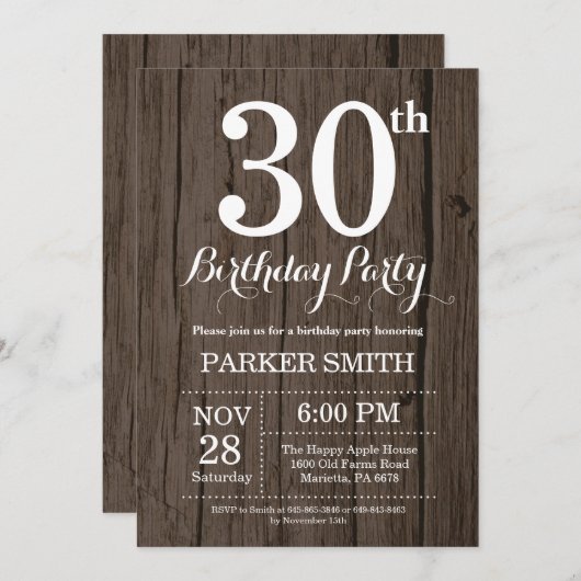 Rustic 30th Birthday Invitation Kaart (Voorkant / Achterkant)