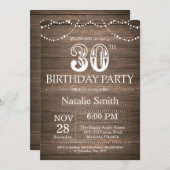 Rustic 30th Birthday Invitation String Lights Kaart (Voorkant / Achterkant)