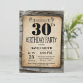 Rustic 30th Birthday Invitation  Wood Kaart (Staand voorkant)