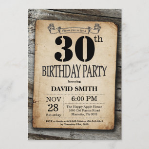 Rustic 30th Birthday Invitation  Wood Kaart
