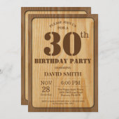 Rustic 30th Birthday Invitation  Wood Kaart (Voorkant / Achterkant)