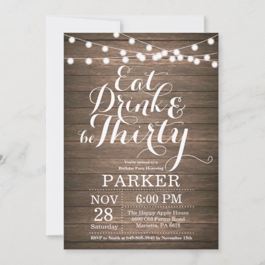 Rustic 30th Birthday Invitation Wood Kaart (Voorkant)
