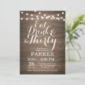 Rustic 30th Birthday Invitation Wood Kaart (Staand voorkant)