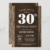 Rustic 30th Birthday Invitation  Wood Kaart (Voorkant / Achterkant)