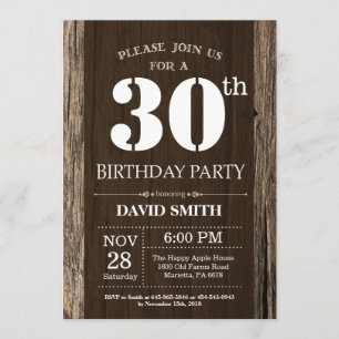 Rustic 30th Birthday Invitation  Wood Kaart