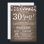 Rustic 30th Birthday Invitation Wood Kaart<br><div class="desc">Rustic 30th Birthday Invitation Wood Background met String Lights. 13e 15e 16e 18e 21e 30e 40e 50e 60e 70e 90e 100e, elke leeftijd. Volwassen verjaardag. Vrouw of Man Man Birthday Party. Voor verdere aanpassing, te klikken gelieve de knoop "van de Aanpassing het"en ons ontwerphulpmiddel te gebruiken om deze sjabloon te...</div>